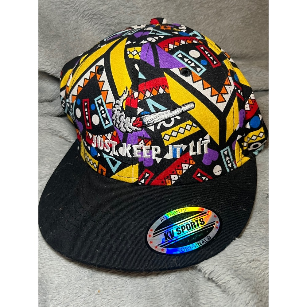 KV Sports Just Keep It Lit Snapback Hat Geometric Tribal Print 420 Graphic Cap